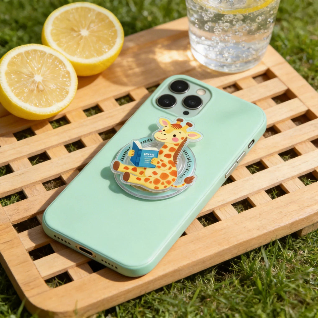 Giraffe Loves Reading Phone Grip Stand