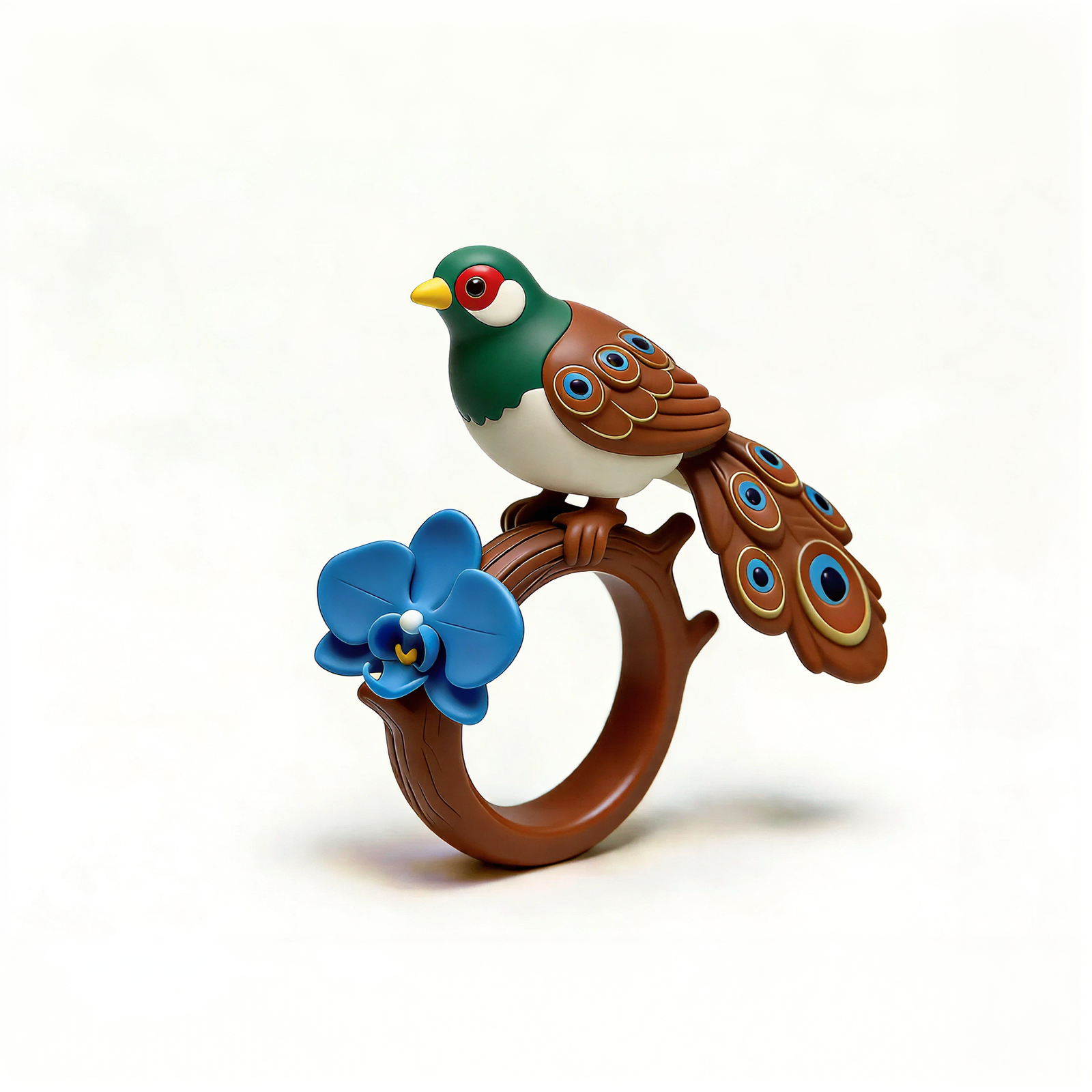 Colorful Feather Blue Flower Ring