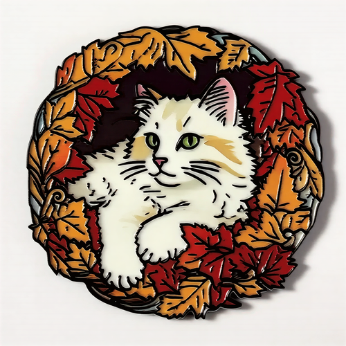 Autumn Leaf Cat Fridge Magnet