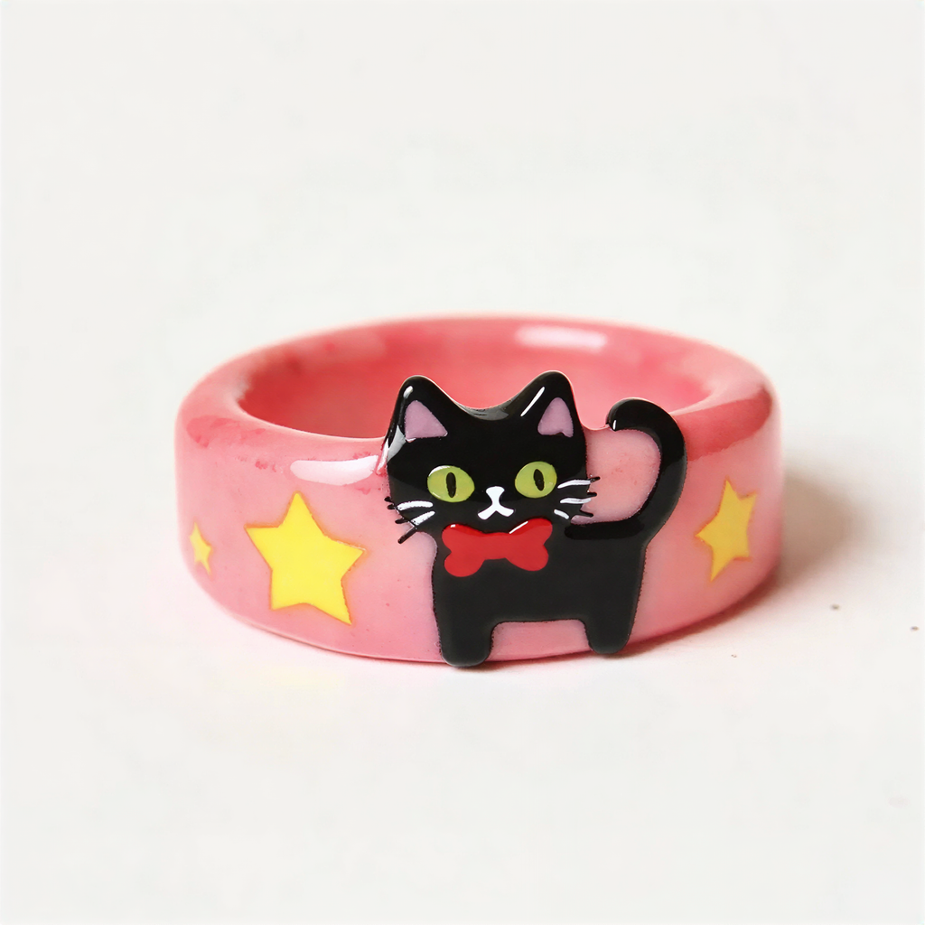 Pink Cat-Themed Rings