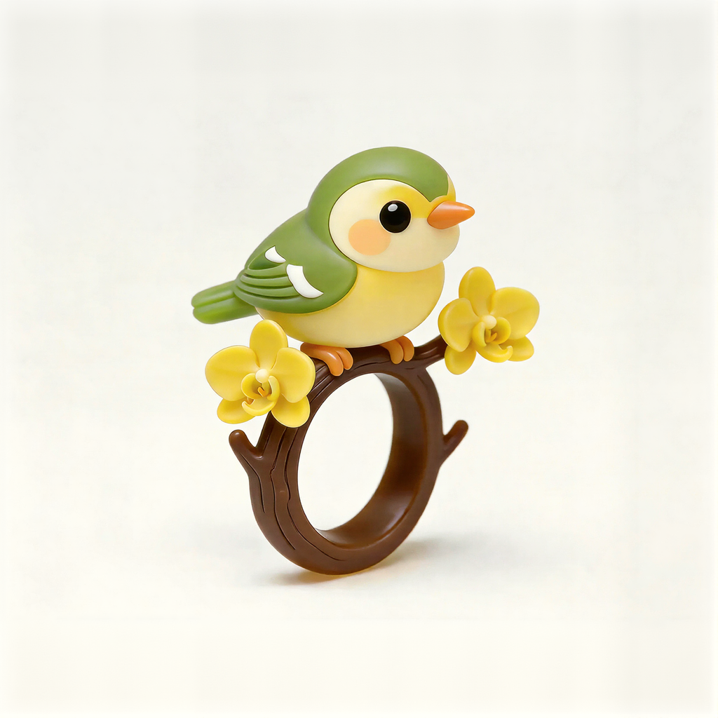 Cute Bird Yellow Flower Ring