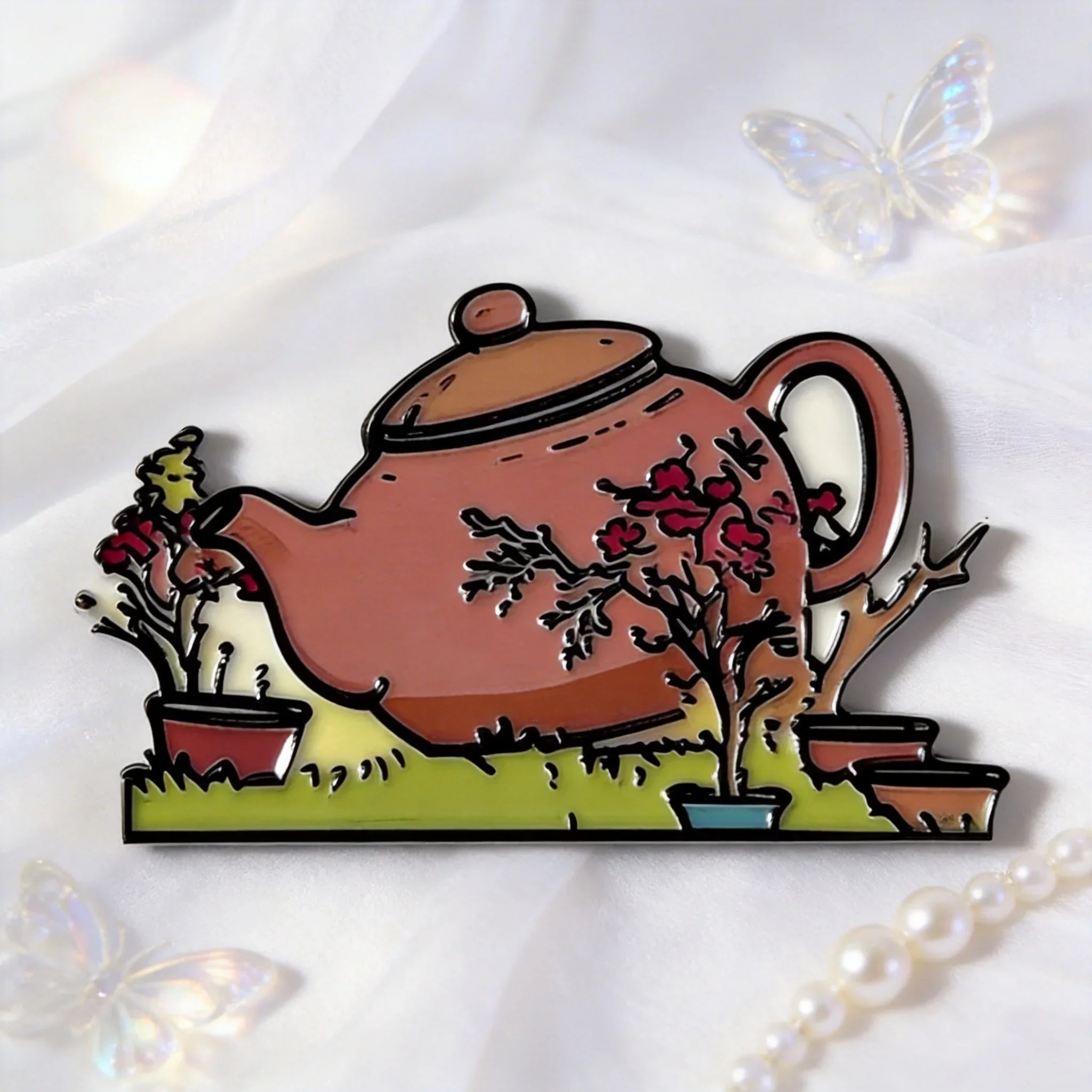 Teapot Flower Scene Fridge Magnet