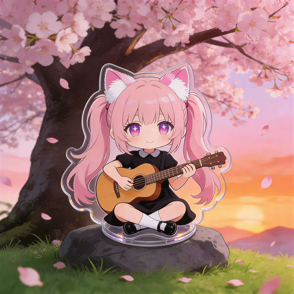 Cherry Blossom Guitar Girl Phone Grip Stand