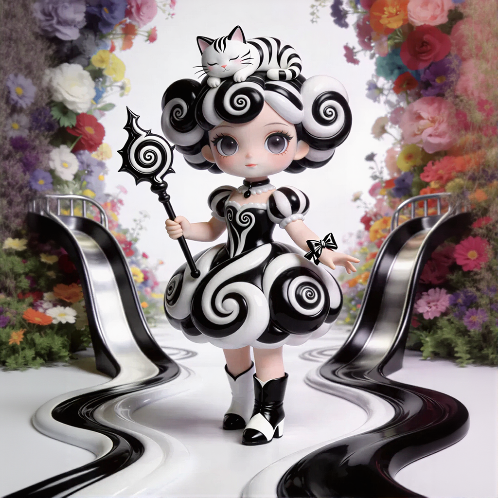 Black and White Swirl Puff Skirt Figure