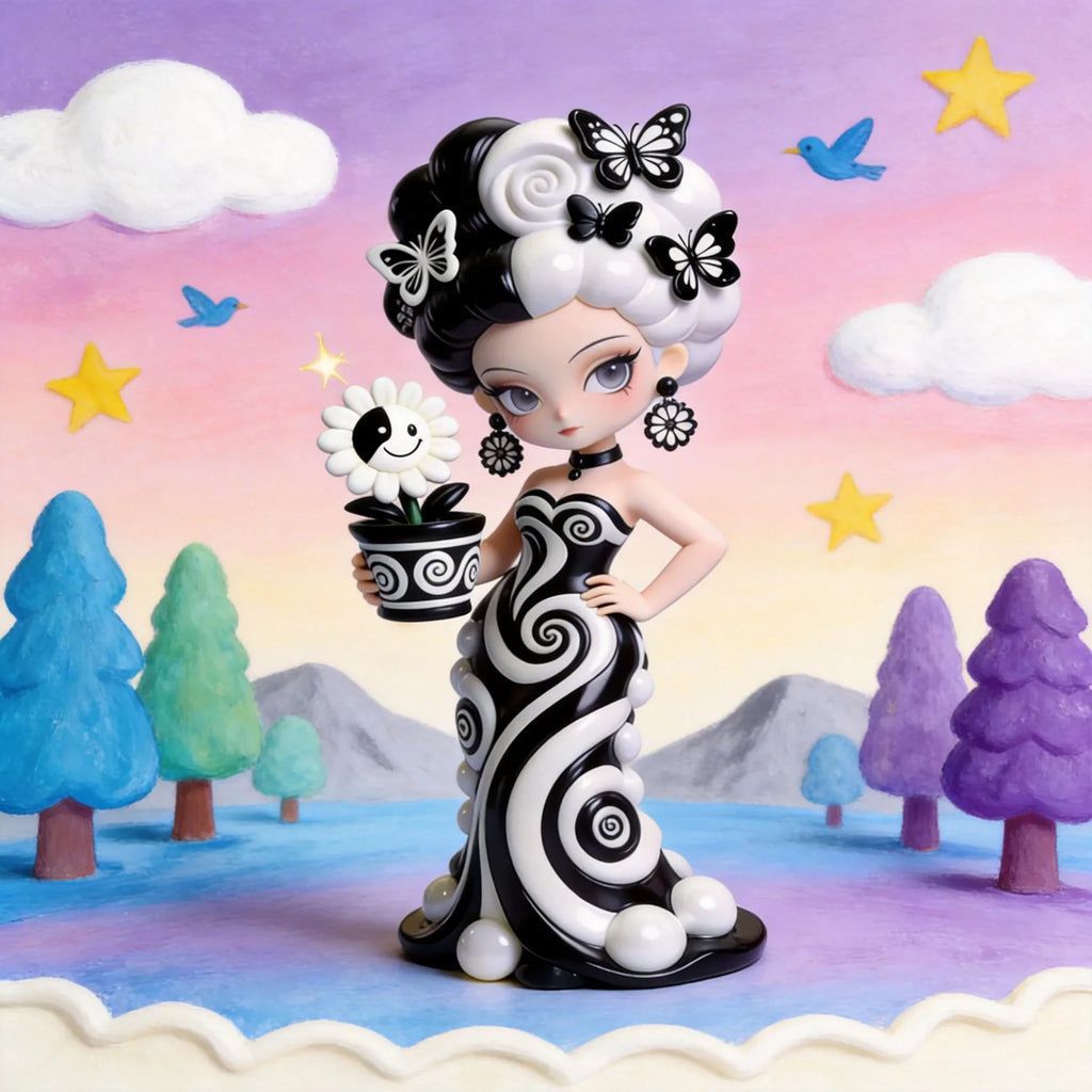 Black and White Butterfly Dance Beauty Figure